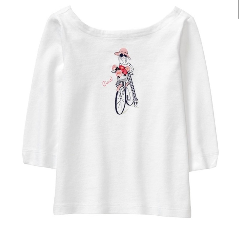 2T Janie and Jack Girl on Bicycle Ciao White Top NEW with tags
